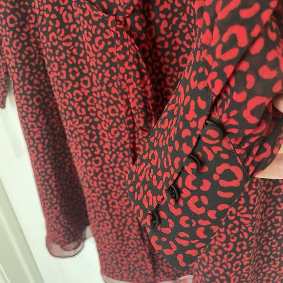 Boden Dress Poinsettia Blossom Leopard Print Size US 2P Red Black Sheer Lined - Picture 6 of 10